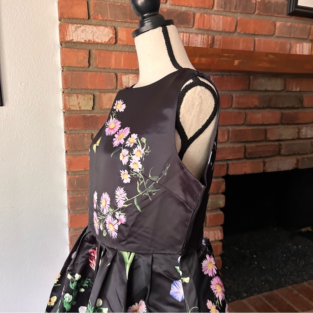 NWT Dalia MacPhee Cascading Floral Midi Dress in Black Sz L - Picture 6 of 9